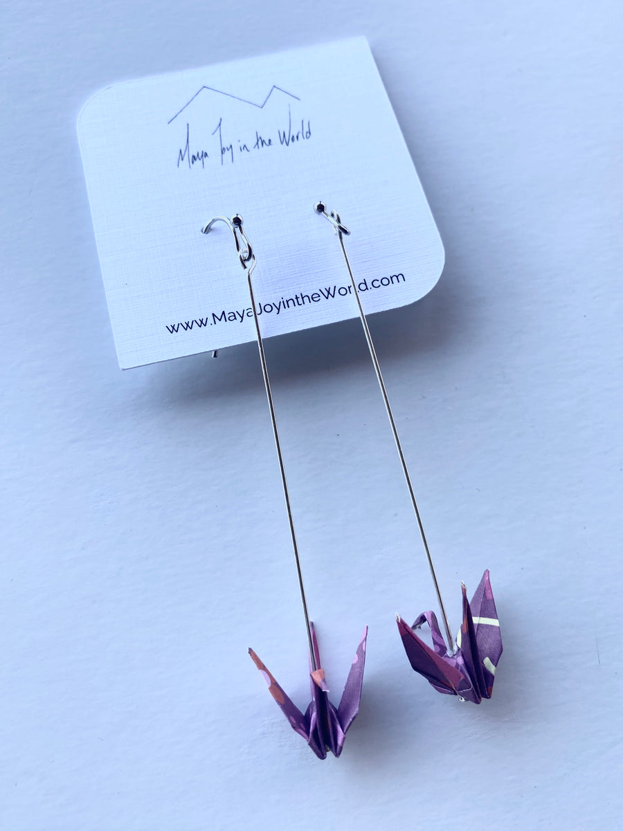 Metallic Purple Crane Earrings – mayajoyintheworld